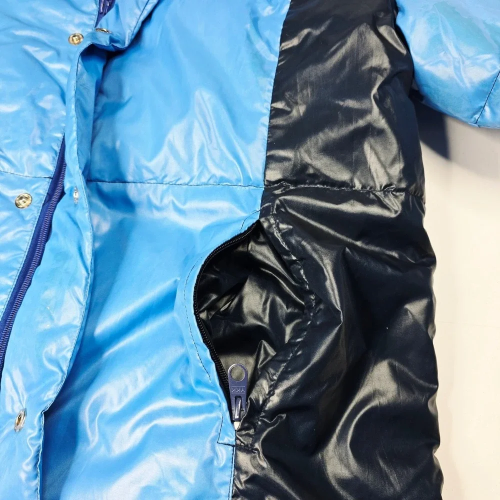 Vintage Contender Duck Down Puffer Jacket Mens XL Blue Black‎ Retro Winter